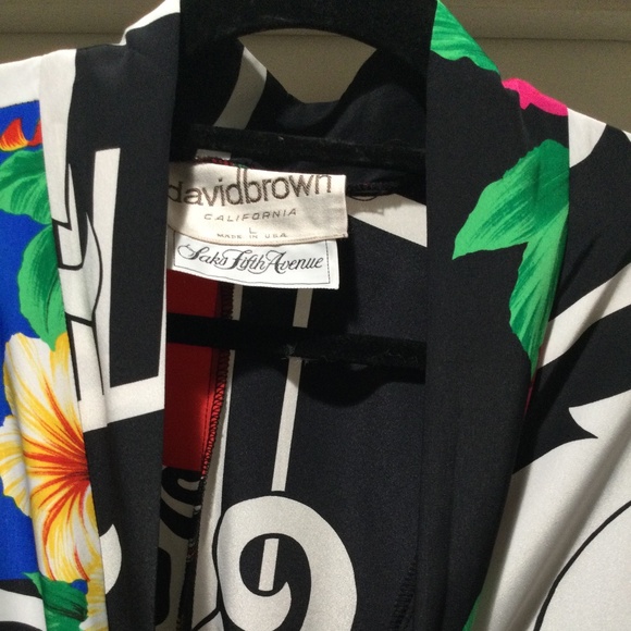 Vintage David brown Saks Fifth Avenue Hawaiian Tropical Long Kimono size L - Picture 3 of 9